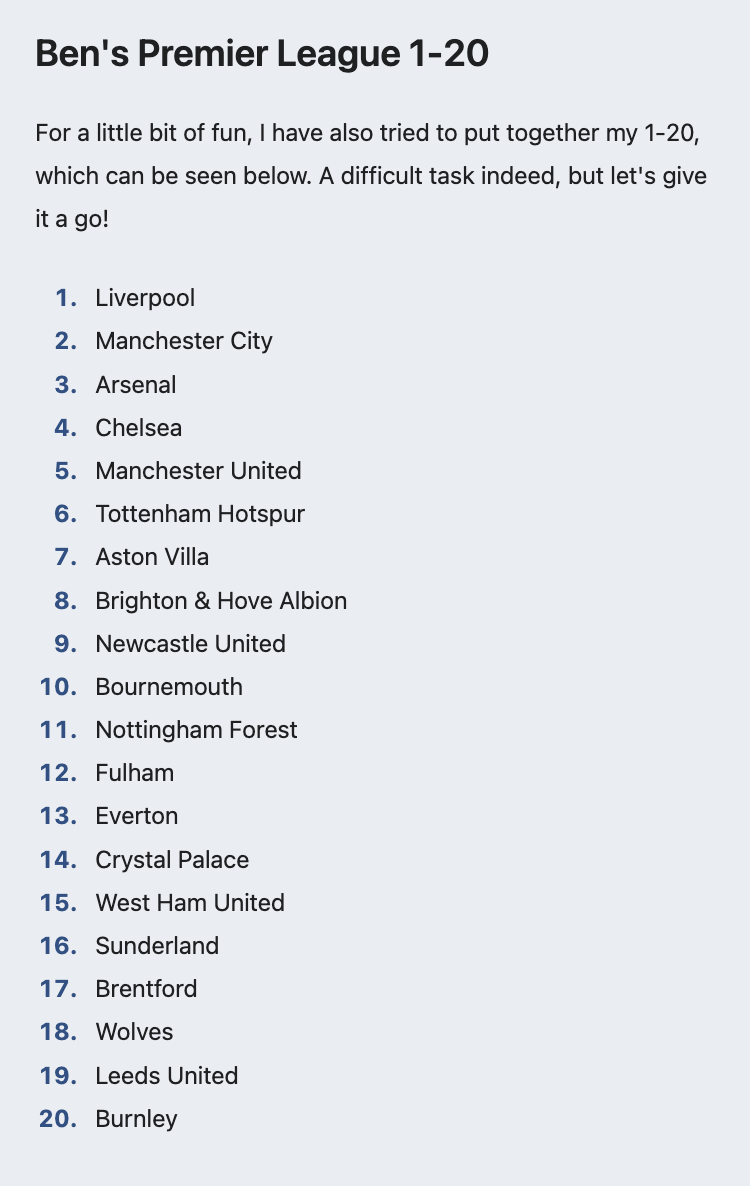 Premier League 1-20 