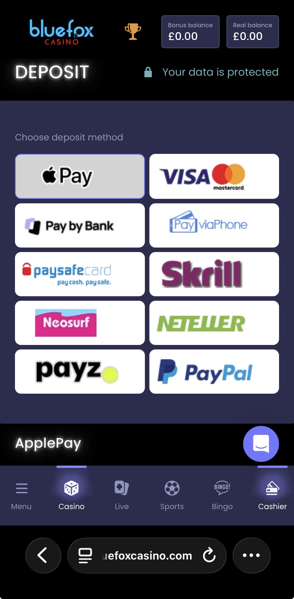 Bluefox Sports Deposit 2