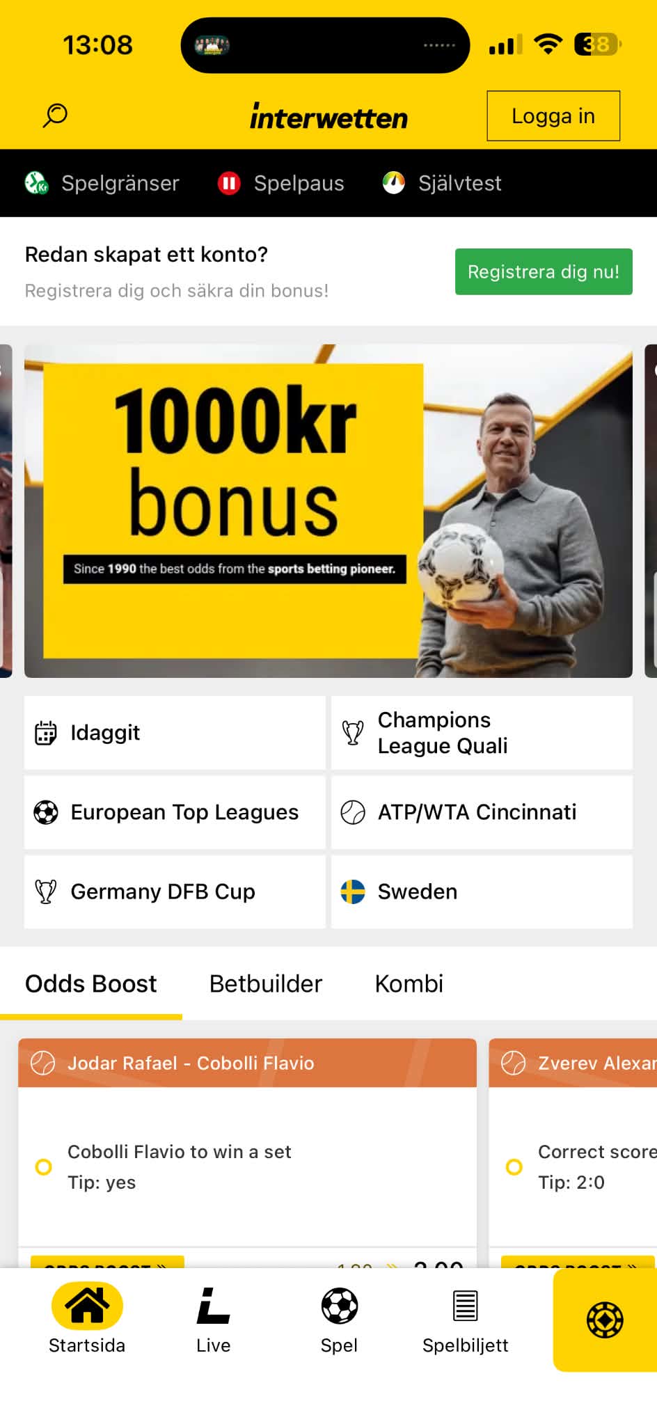 Registrera - Interwetten