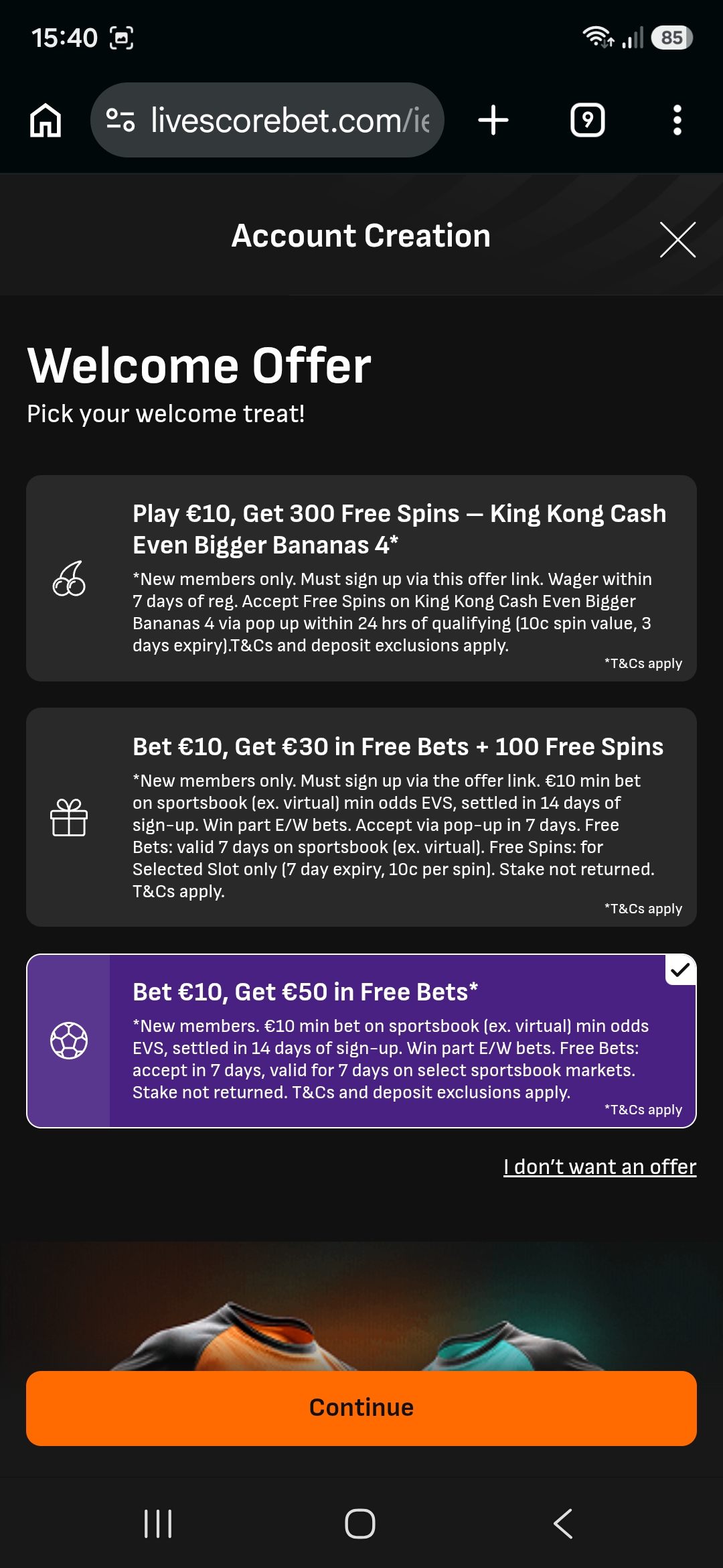 Livescore welcome offer