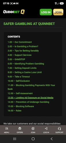 QuinnBet safer gambling