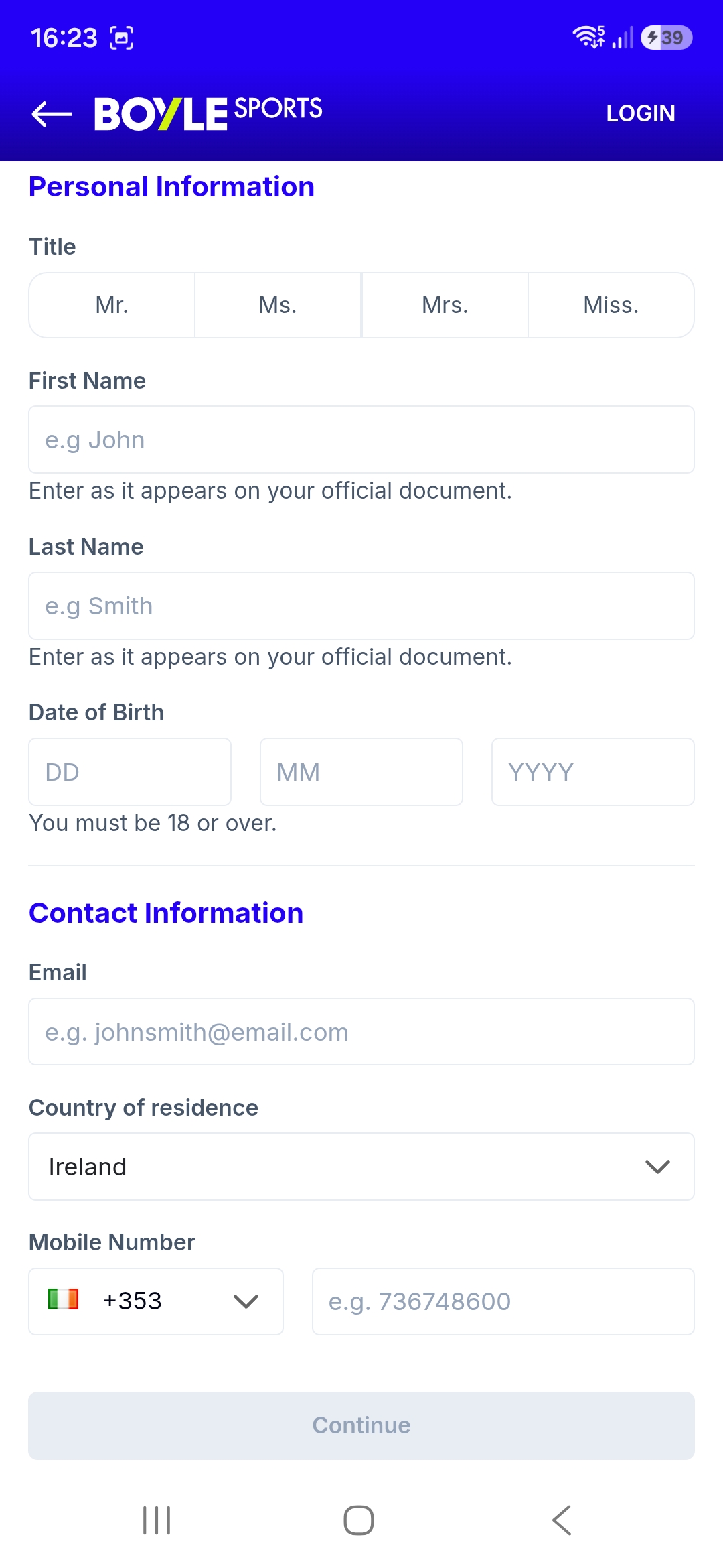BoyleSports registration 2