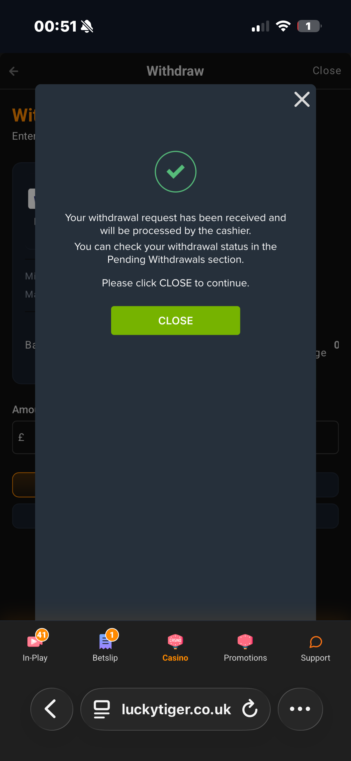 Lucky Tiger Withdraw 6