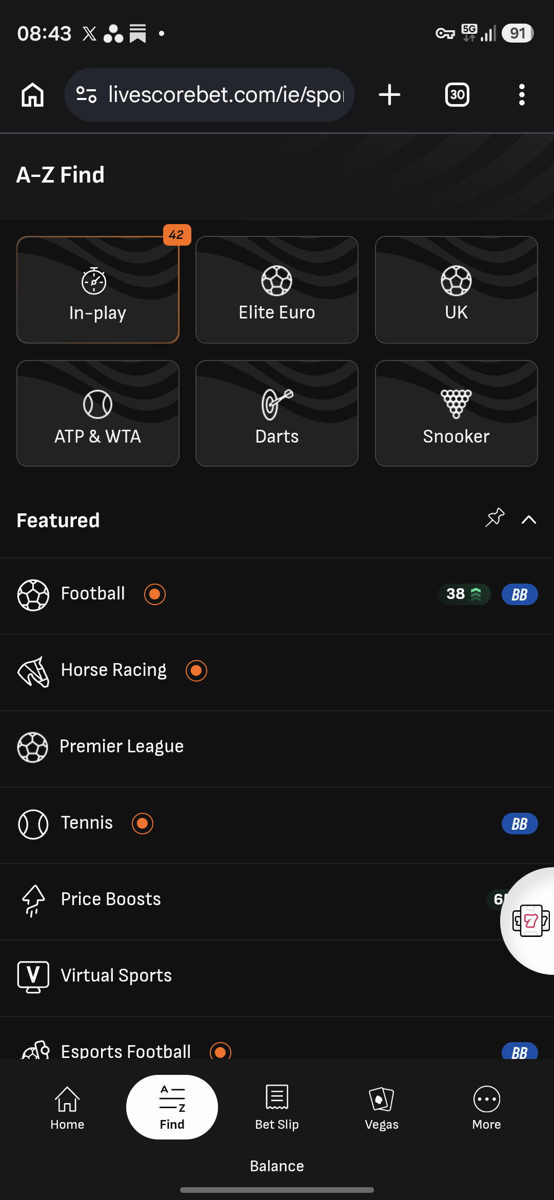 LiveScore Bet A-Z Ireland