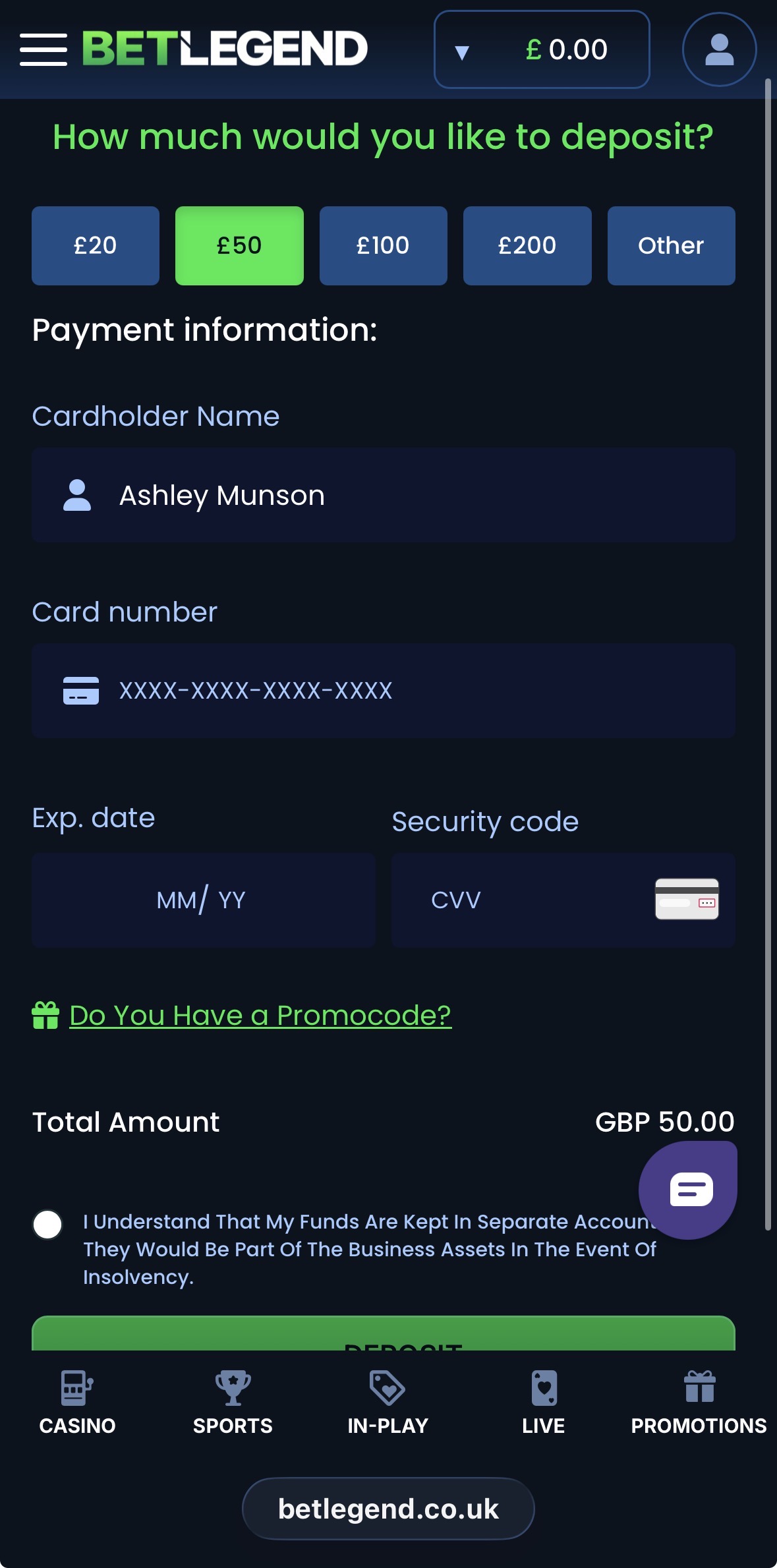 BetLegend Deposit 4