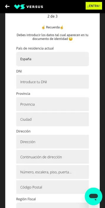Versus registrarse 3