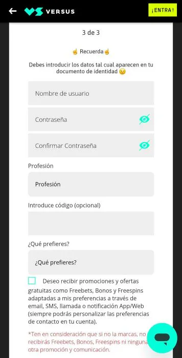 Versus registrarse 5