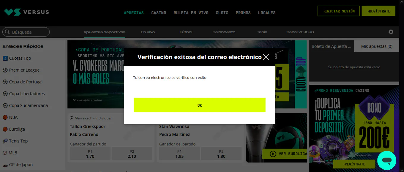 Versus verificación email
