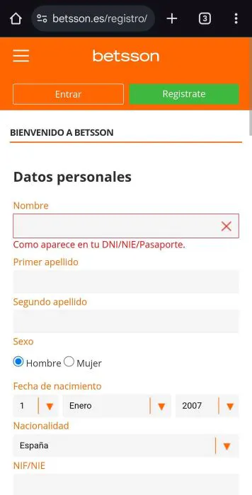 Betsson registrarse 2