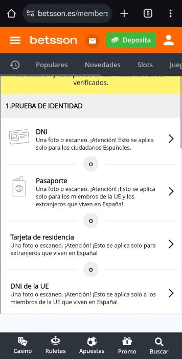 Betsson verificar cuenta 2