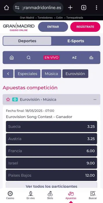 Gran Madrid Casino Online Eurovisión