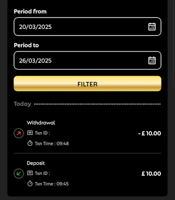 QuinnBet Transaction History