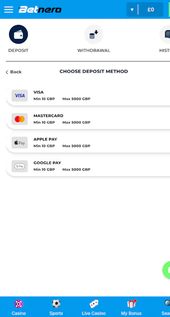 BetNero Deposit Options