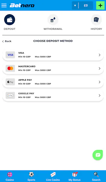 BetNero Deposit Options