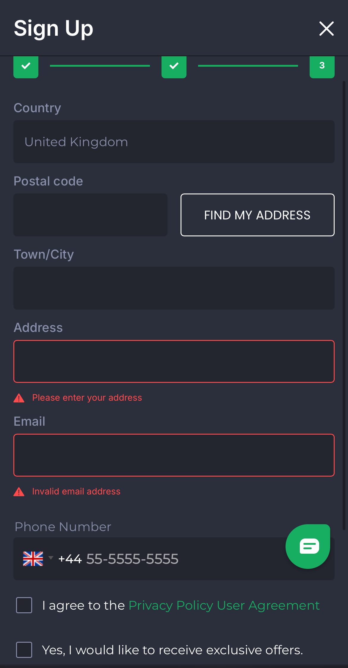 7Bet - Sign Up Address