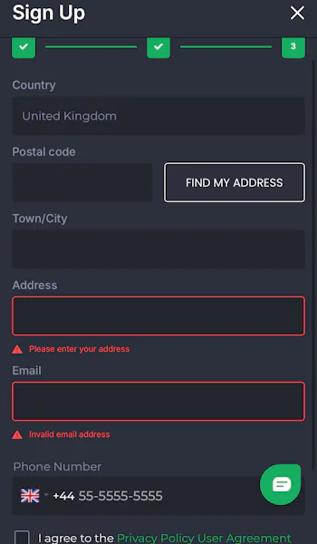 7Bet - Sign Up Address