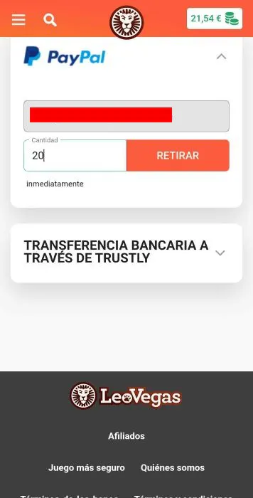 LeoVegas retirar 3