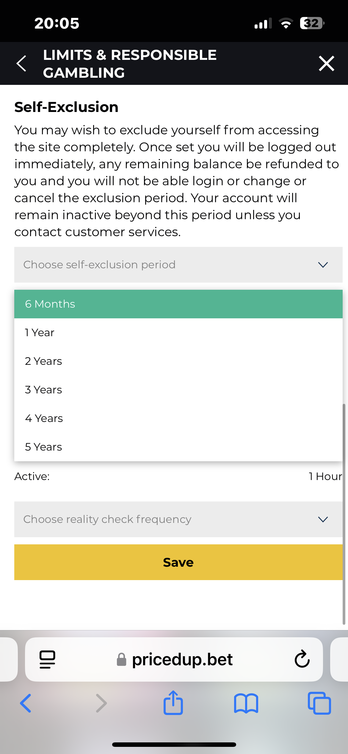 PricedUp Responsible Gambling Example
