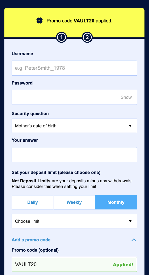 Account informaiton page on William Hill UK