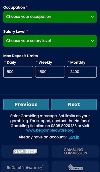 HighBet Sign Up Personal Details