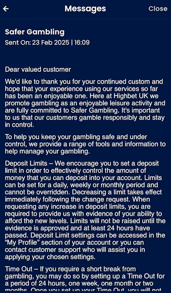 HighBet Responsible Gaming