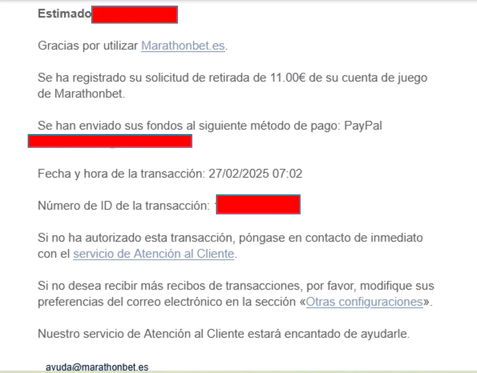 Marathonbet confirmacion retirada 2