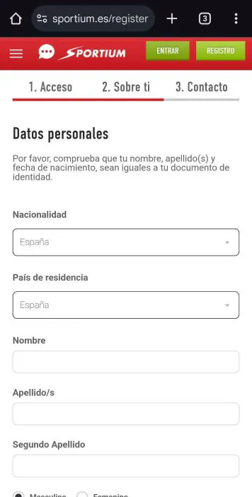 Sportium registrarse 2