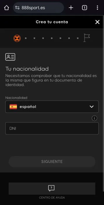 888sport registro dni