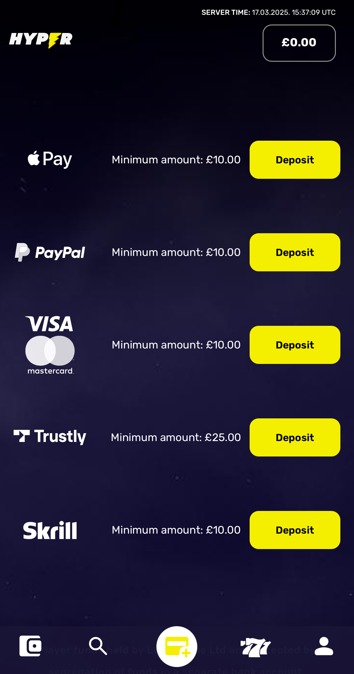 Hyper Sport Deposit Process Step 2