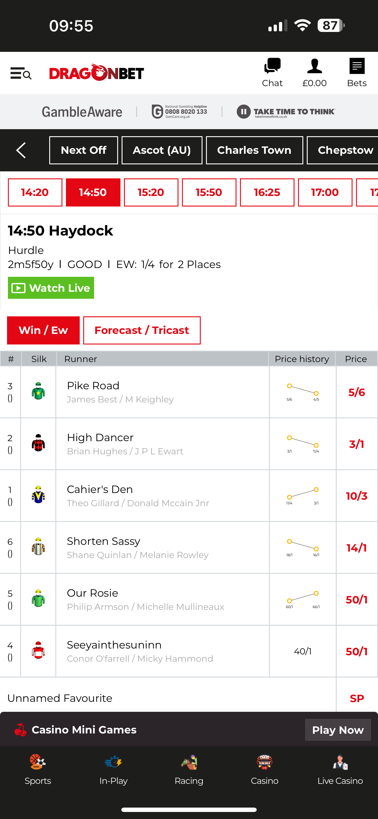 Dragon Bet Racing Odds