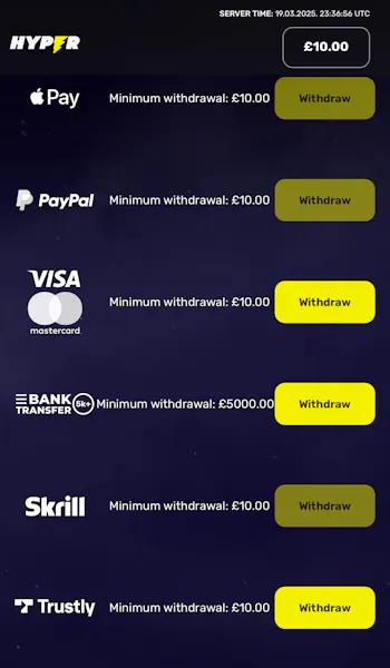 Hyper Sport Withdrawal options