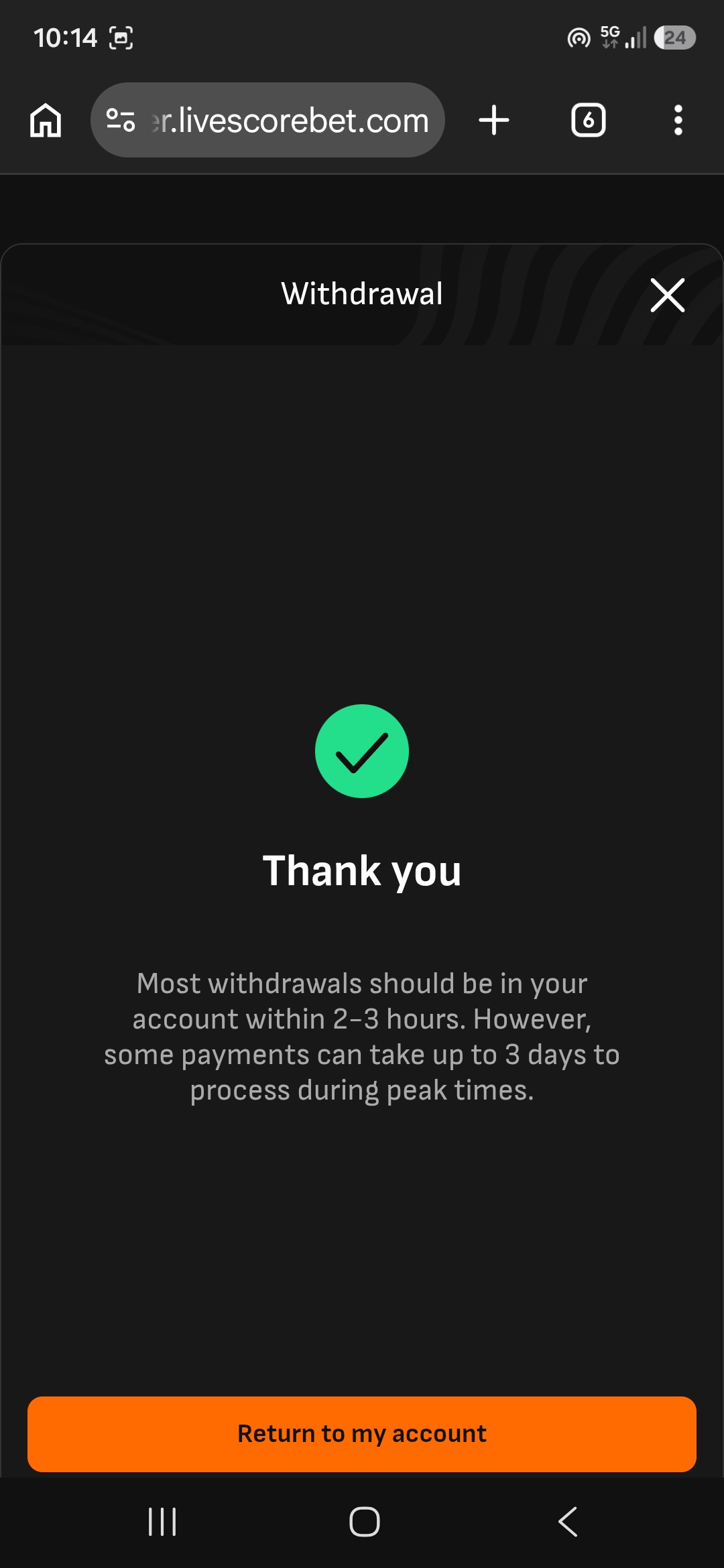 Withdrawal confirmed