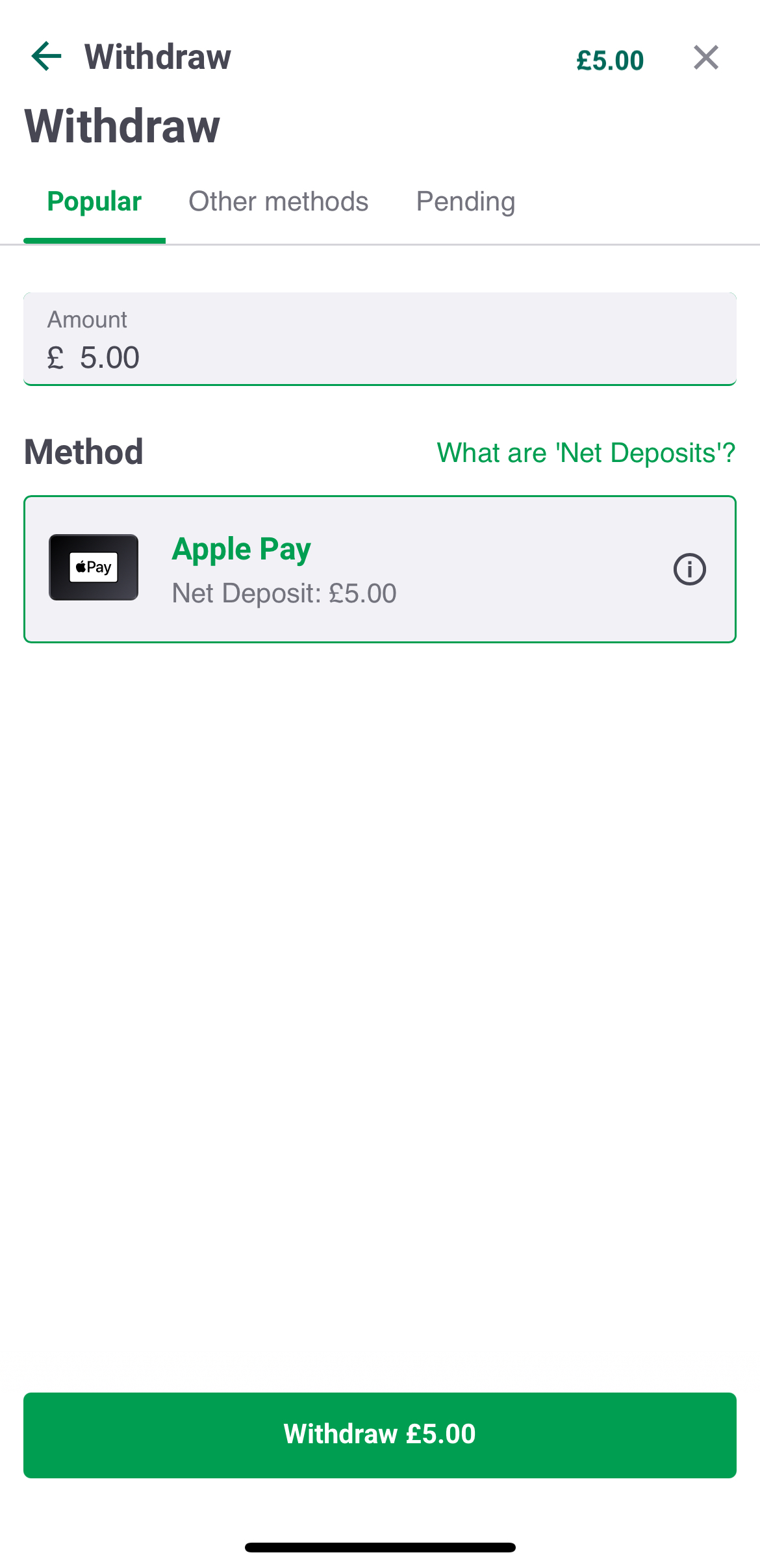 Paddy Power App - Withdraw