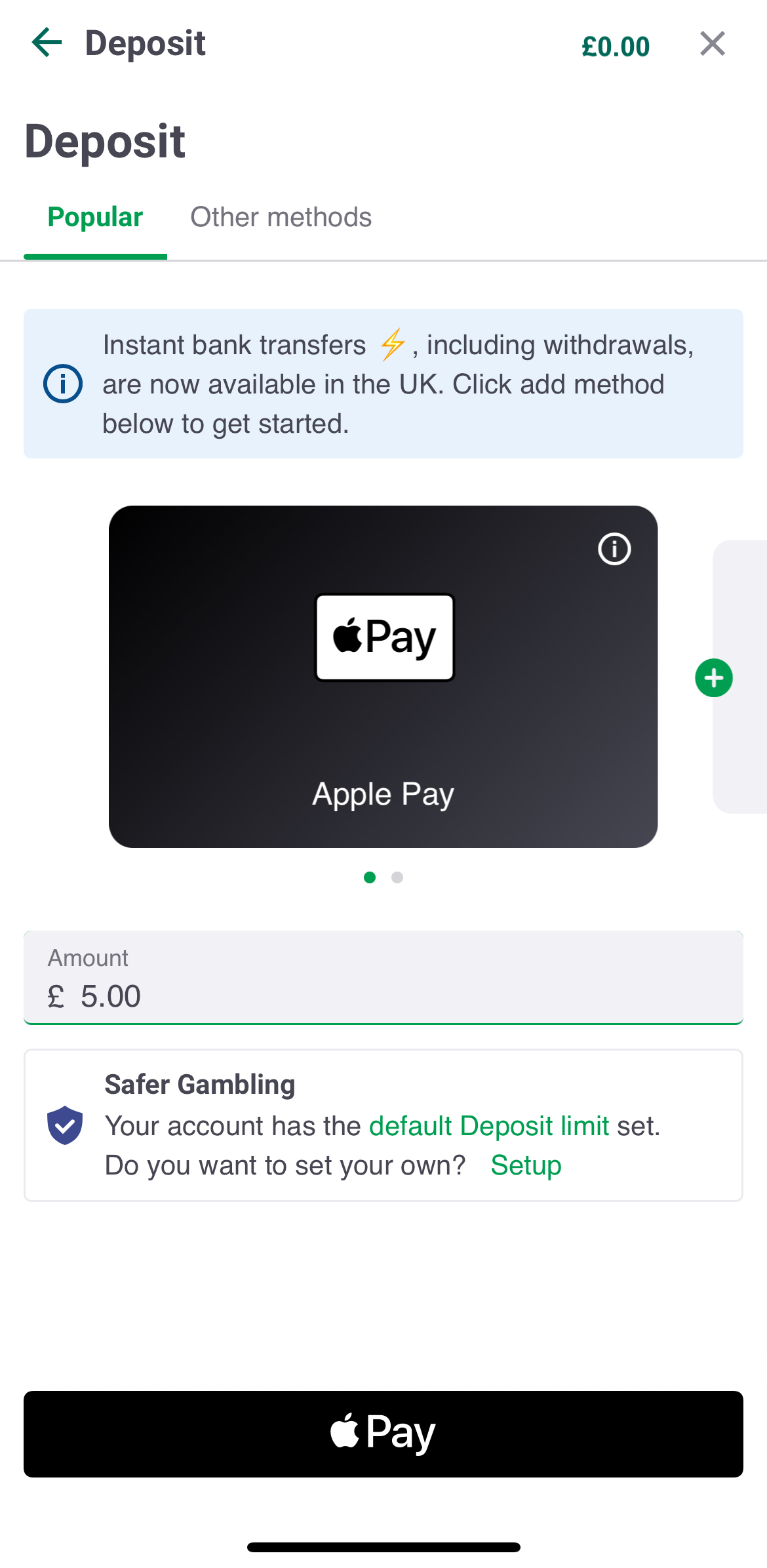 Paddy Power App - Deposits