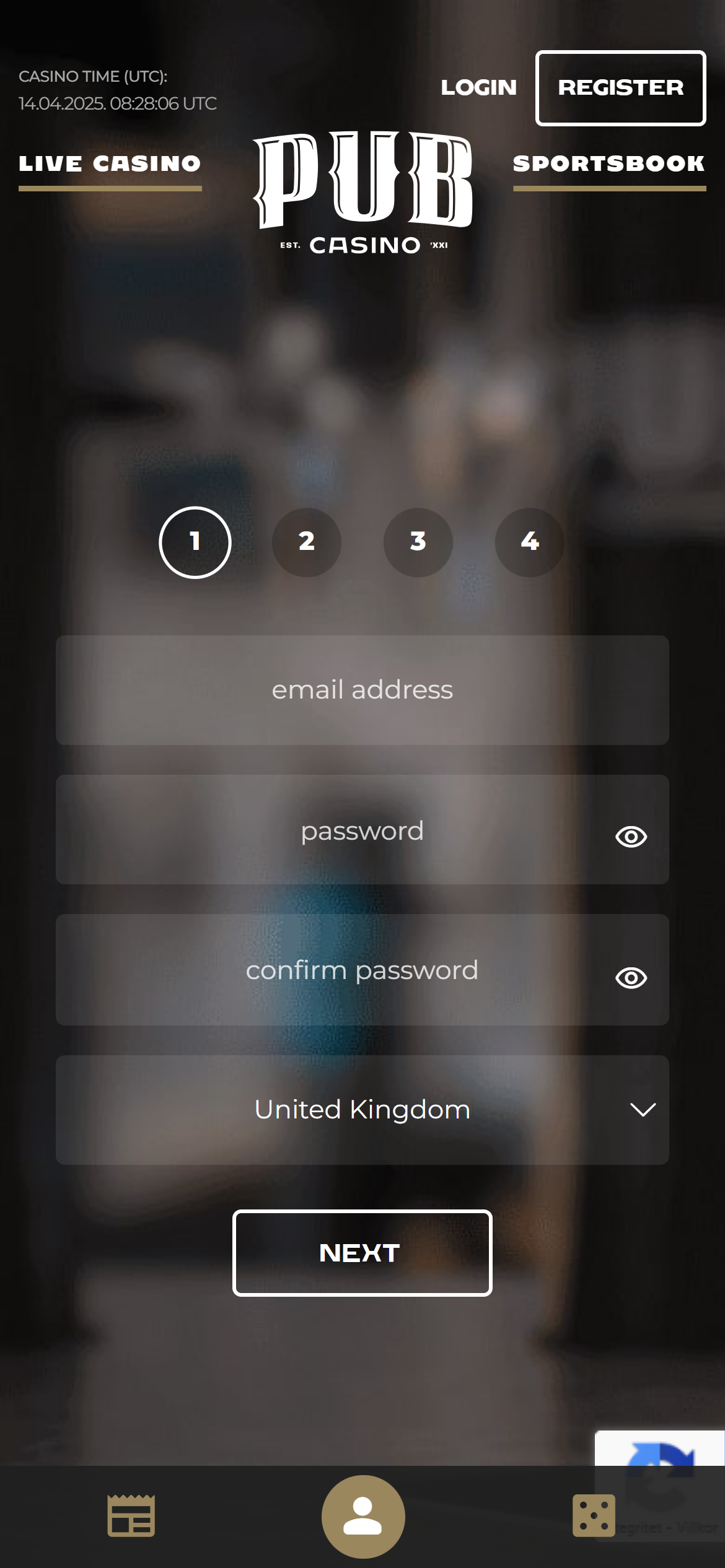 Pub Casino registration