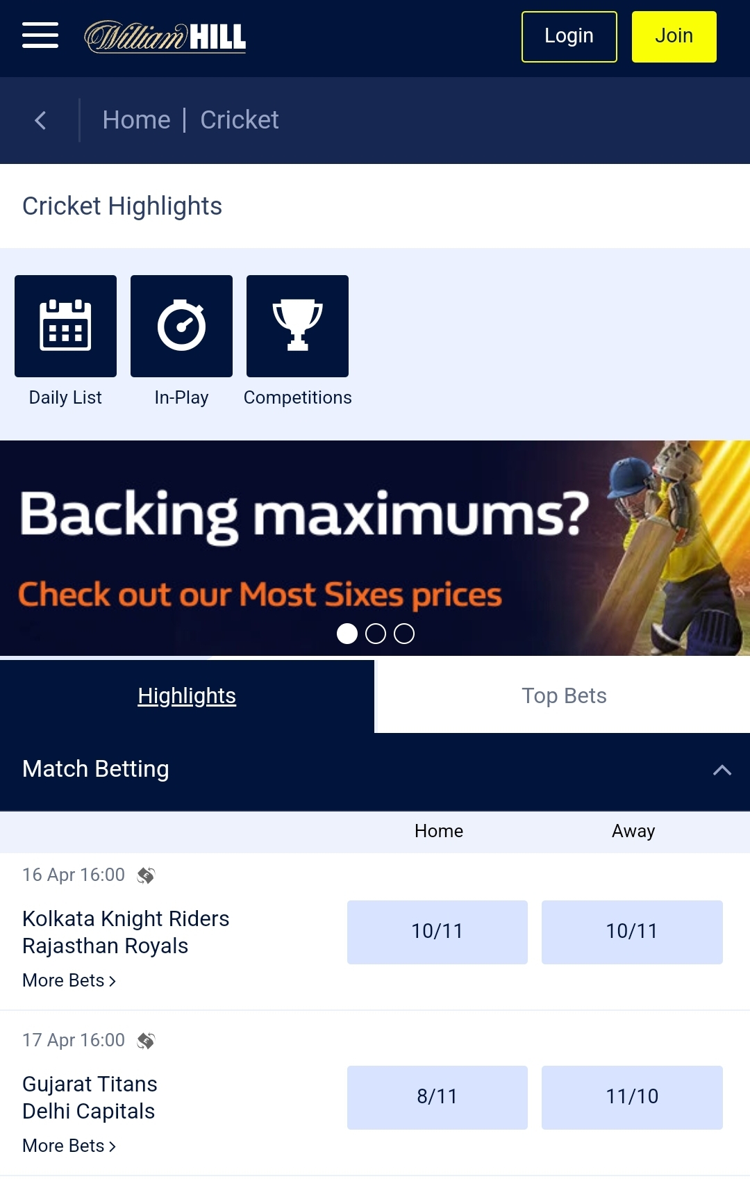 William Hill Cricket