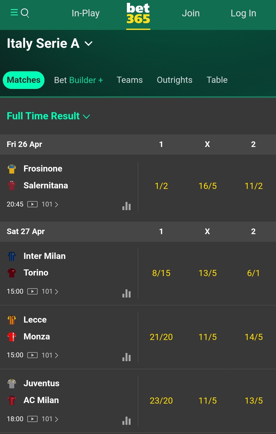 bet365 streaming serie a