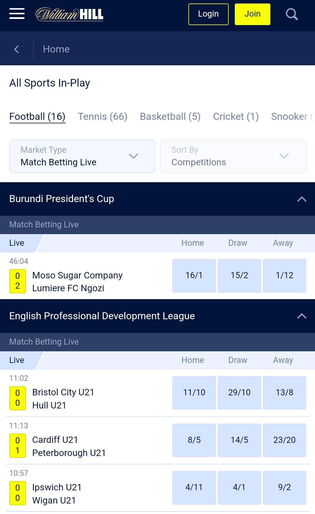 william hill live betting