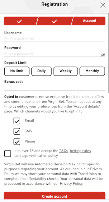 Virgin Bet Registration