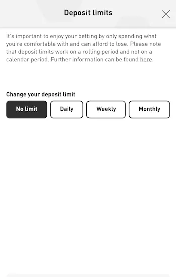 Virgin Bet Deposit limit