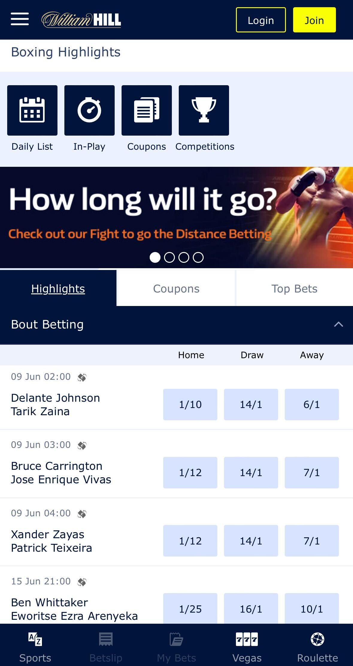 Willliam Hill boxing betting UK