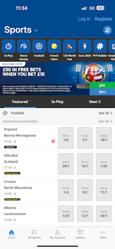 Betfred app sportsbook home
