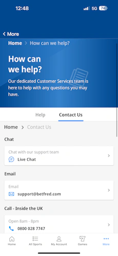 betfred app customers support