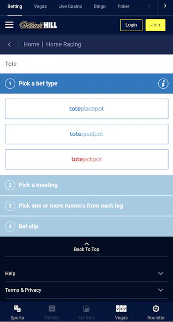 William Hill pool and tote betting