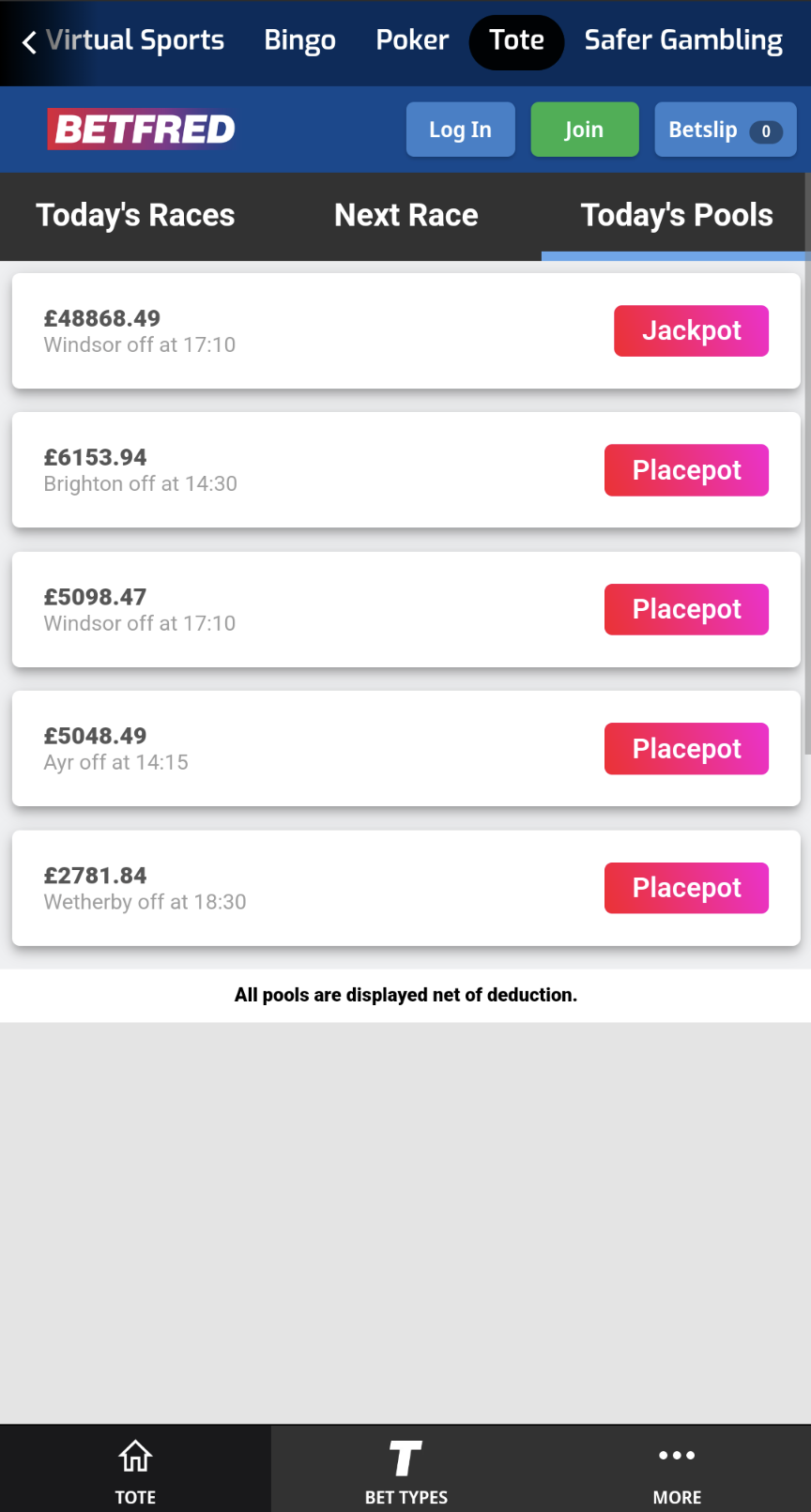 Betfred pool & tote betting