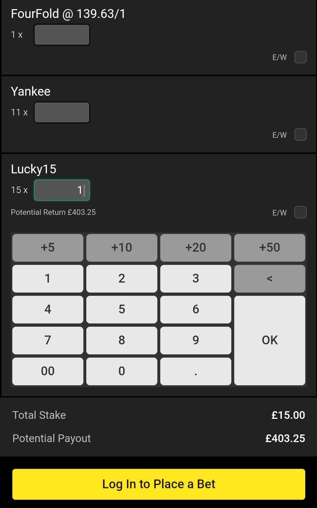 Unibet lucky 15 bet