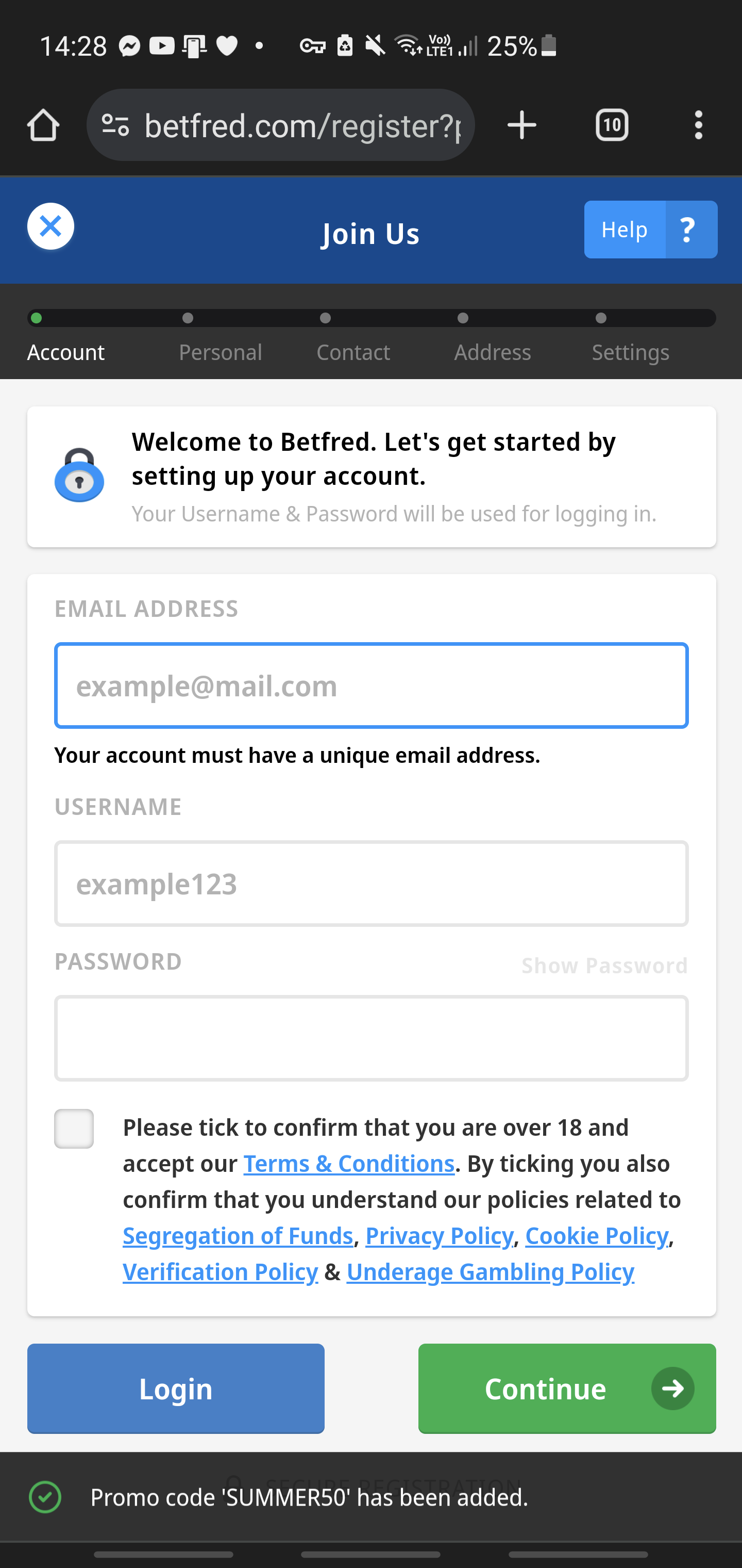 Betfred promo code process 2