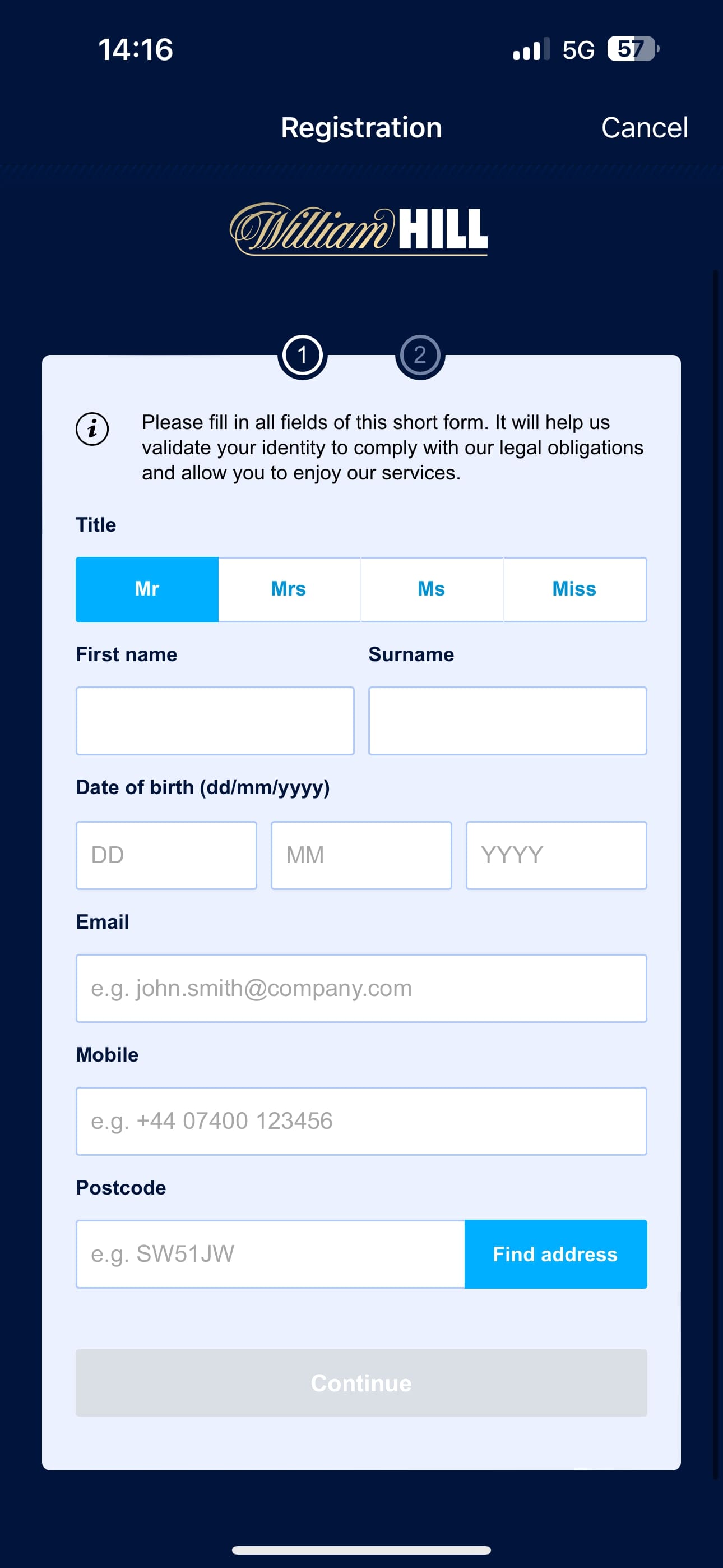 William Hill registration 2
