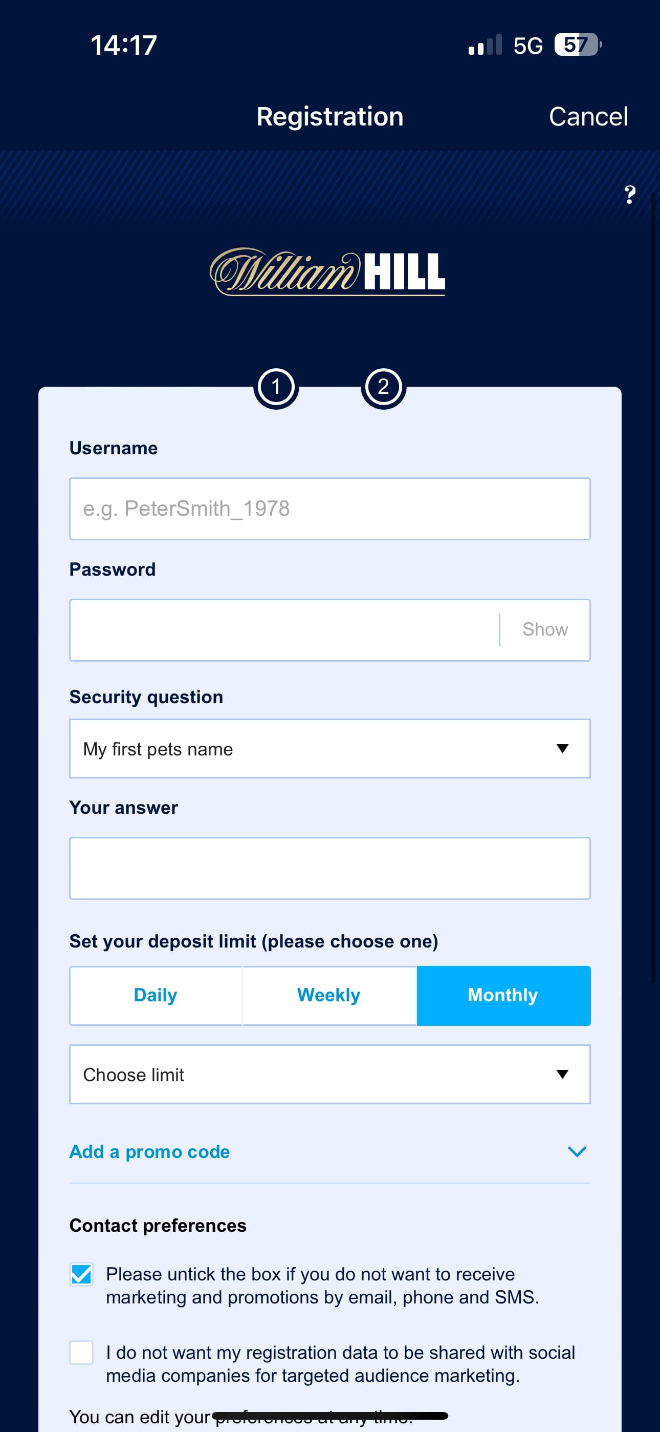 William Hill registration 3