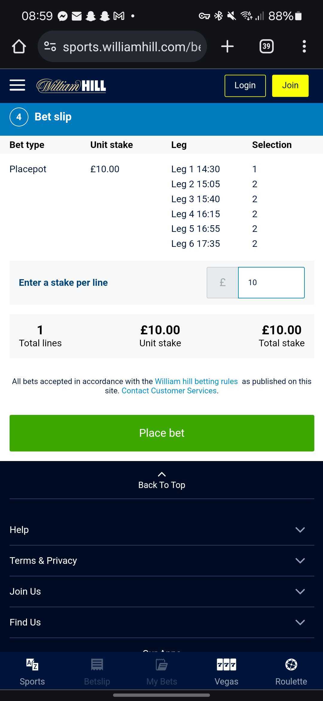 William Hill placepot 4